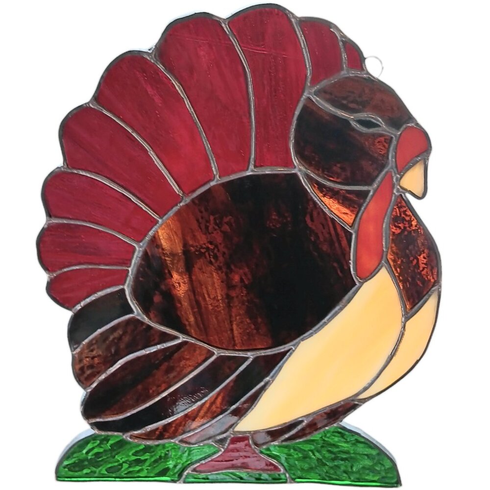 Stained Glass Turkey Thanksgiving Tom Turkey Suncatcher 8" x 10"